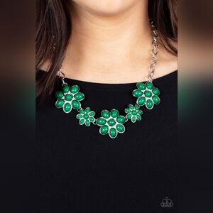 Green Flower Statement Necklace Set
